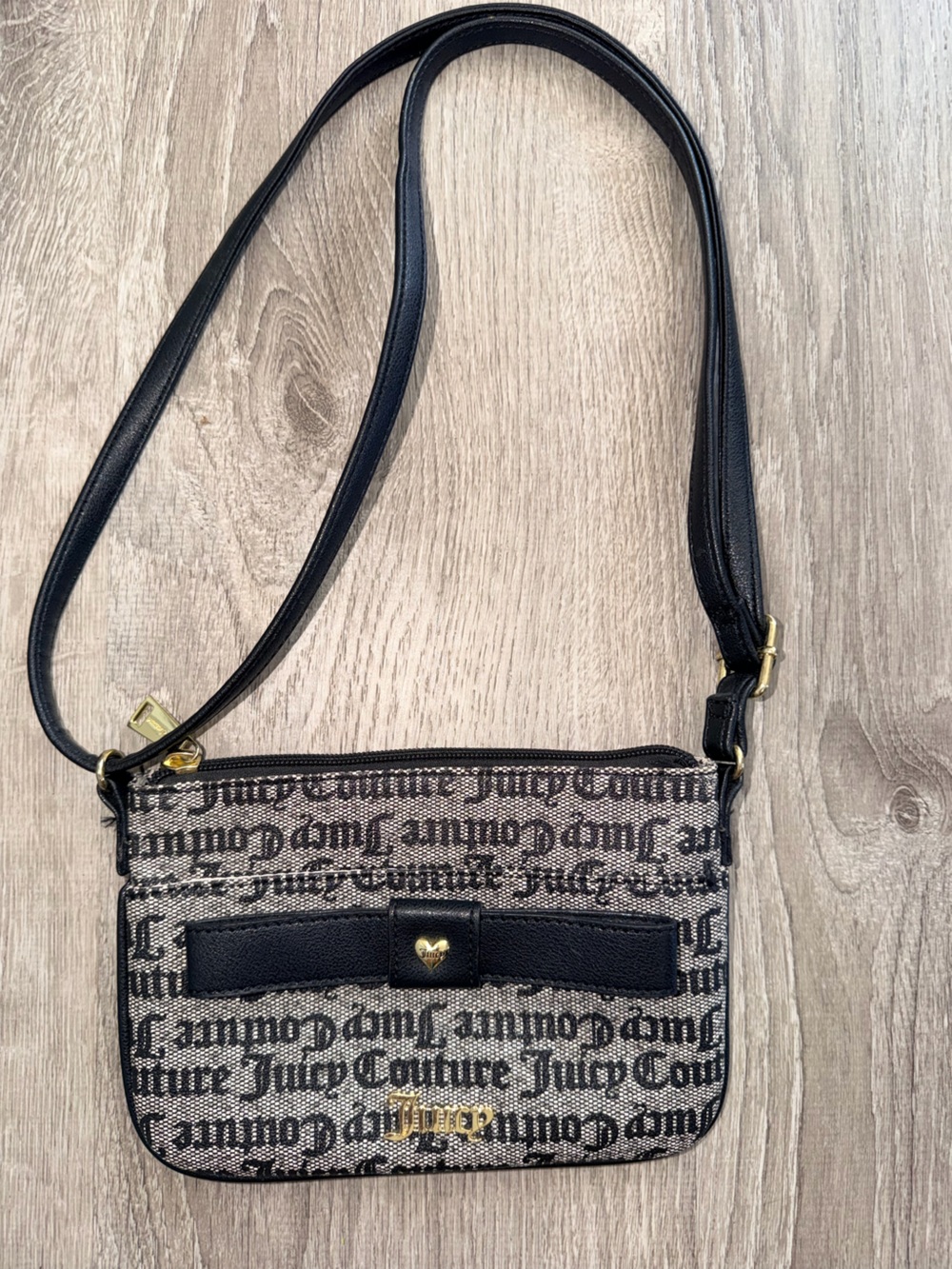 Juicy Couture Black and Beige Logo Jacquard Crossbody Bag
